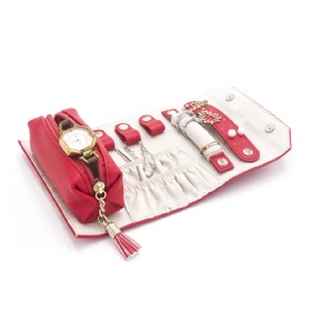 BG-1013 jewelry roll red color pu leather